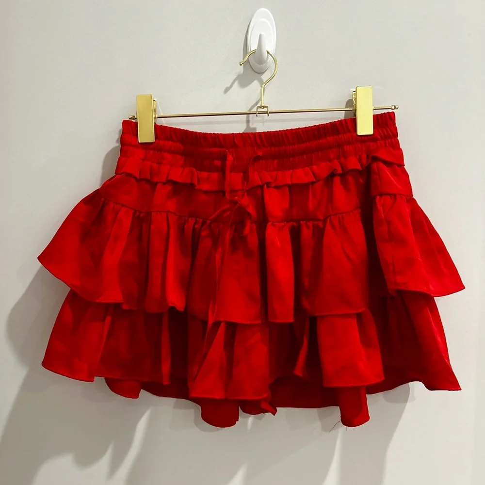 Red Ruffle Mini Skort - Picture 2 of 7